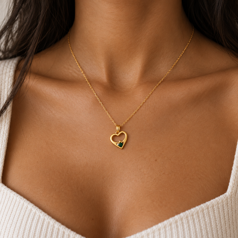 14K Gold Plated Heart with Crown Birthstone Necklace - 12-24 in M.0335