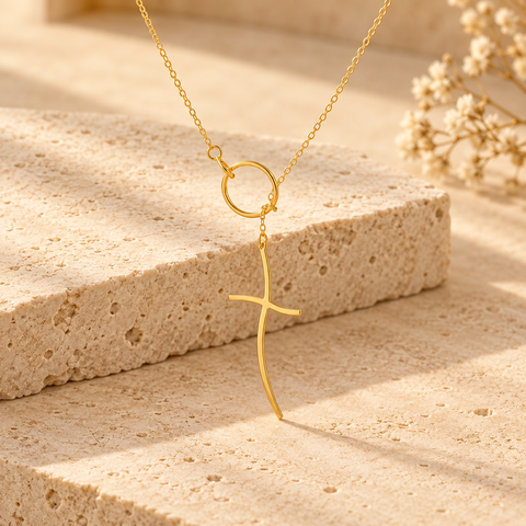 14K Gold Plated Cross Necklace with Ring - 12-24 in M.0339