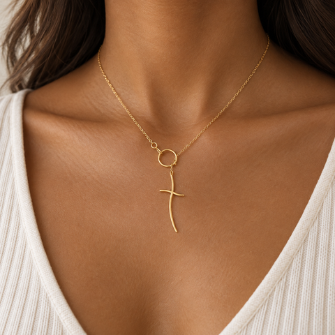 14K Gold Plated Cross Necklace with Ring - 12-24 in M.0339