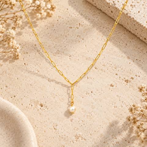 14K Gold Plated Paperclip Chain Pearl Necklace - 12-24 in M.0342