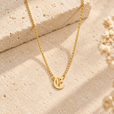 14K Gold Plated Old English Initial Necklace with Box Chain - 12-24 in M.0577