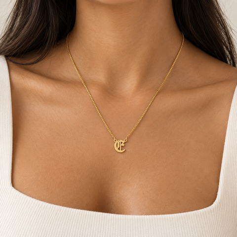 14K Gold Plated Old English Initial Necklace with Box Chain - 12-24 in M.0577