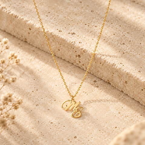 14K Gold Plated Two Initials Necklace - 12-24 in M.0621