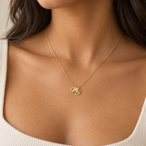 14K Gold Plated Two Initials Necklace - 12-24 in M.0621