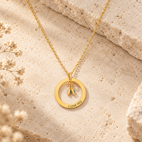 14K Gold Plated Circle Necklace with Birthstone - 12-24 in M.0011