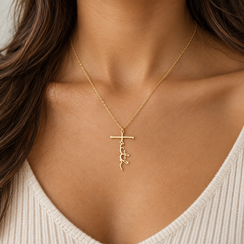 14K Gold Plated Vertical Faith Cross Necklace - 12-24 in M.0015