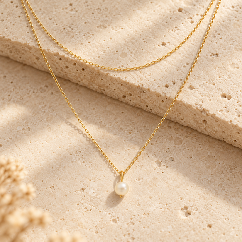 14K Gold Plated Pearl Necklace - 12-24 in M.0022