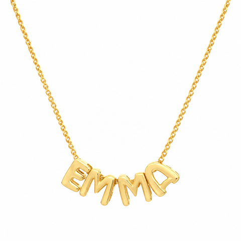 14K Gold Plated 3D Bubble Initial Letter Name Necklace - 12-24 in M.0023