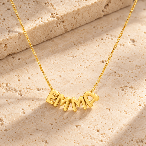14K Gold Plated 3D Bubble Initial Letter Name Necklace - 12-24 in M.0023