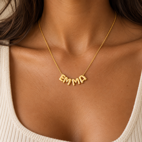 14K Gold Plated 3D Bubble Initial Letter Name Necklace - 12-24 in M.0023