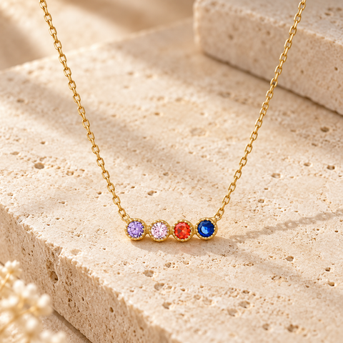 14K Gold Plated Family Birthstone Necklace - 12-24 in M.0031