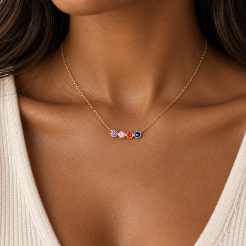 14K Gold Plated Family Birthstone Necklace - 12-24 in M.0031