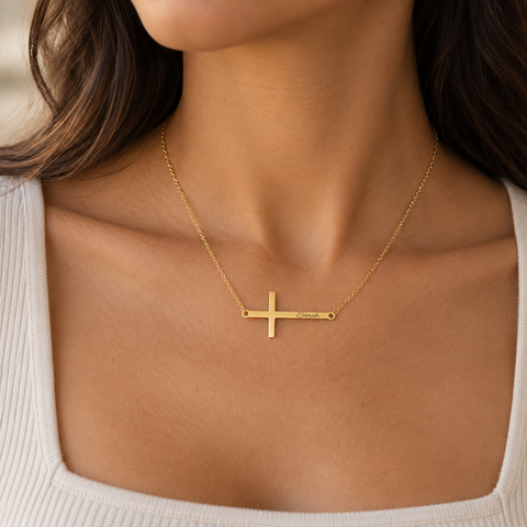 14K Gold Plated Cross Name Necklace - 12-24 in M.0033