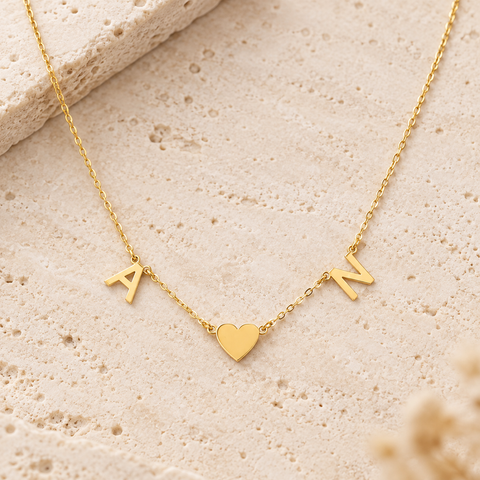 14K Gold Plated Initial Necklace with Heart - 12-24 in M.0035