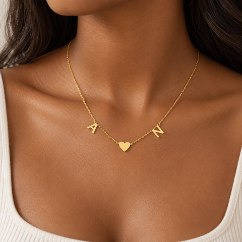 14K Gold Plated Initial Necklace with Heart - 12-24 in M.0035