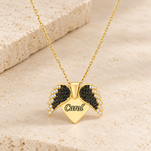 14K Gold Plated Angel Wings Necklace with Engraved Name - 12-24 in M.0049