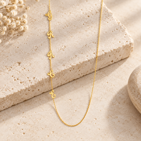 14K Gold Plated Sideways Initial Necklace - 12-24 in M.0068