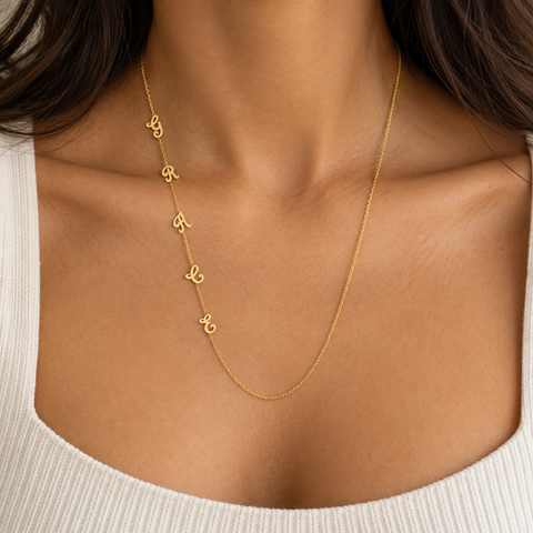 14K Gold Plated Sideways Initial Necklace - 12-24 in M.0068