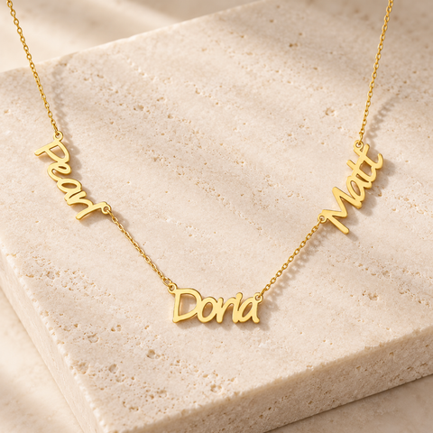 14K Gold Plated Three Named Necklace - 12-24 in M.0124