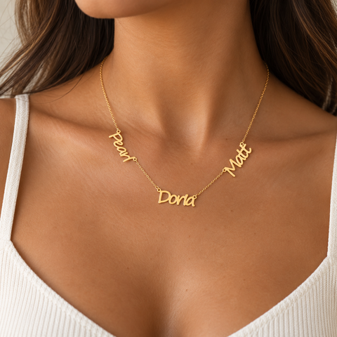 14K Gold Plated Three Named Necklace - 12-24 in M.0124