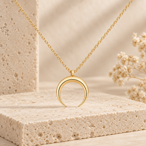14K Gold Plated Upside Down Moon Necklace - 12-24 in M.0134