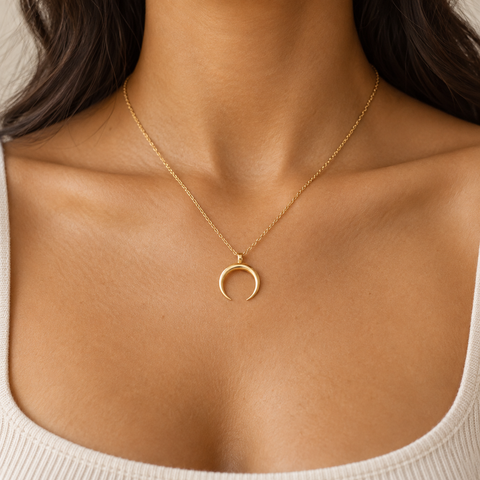 14K Gold Plated Upside Down Moon Necklace - 12-24 in M.0134