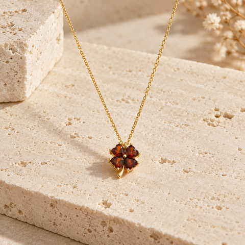 14K Gold Plated Birthstone Clover Necklace - 12-24 in M.0147