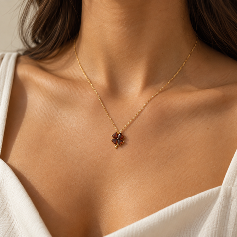 14K Gold Plated Birthstone Clover Necklace - 12-24 in M.0147
