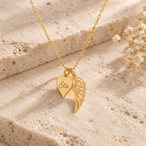 14K Gold Plated  Wing and Heart Necklace - 12-24 in M.0146