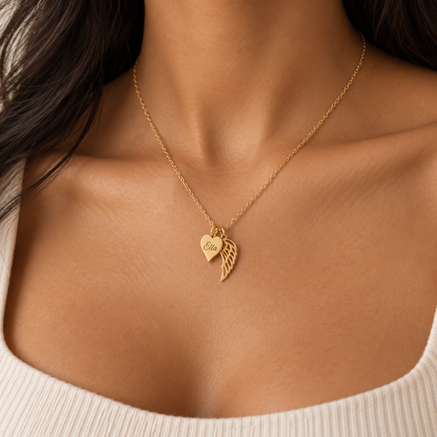 14K Gold Plated  Wing and Heart Necklace - 12-24 in M.0146