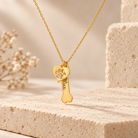14K Gold Plated Paw Bone Necklace - 12-24 in M.0138