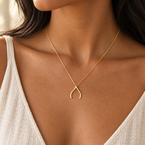 14K Gold Plated Ring Holder Necklace Wishbone - 12-24 in M.0183