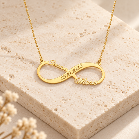 14K Gold Plated Two Names Infinity Necklace - 12-24 in M.0180