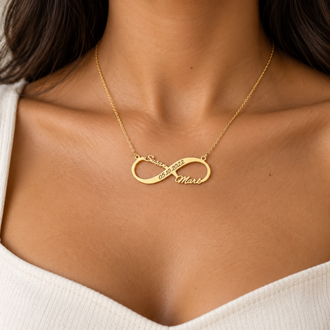 14K Gold Plated Two Names Infinity Necklace - 12-24 in M.0180