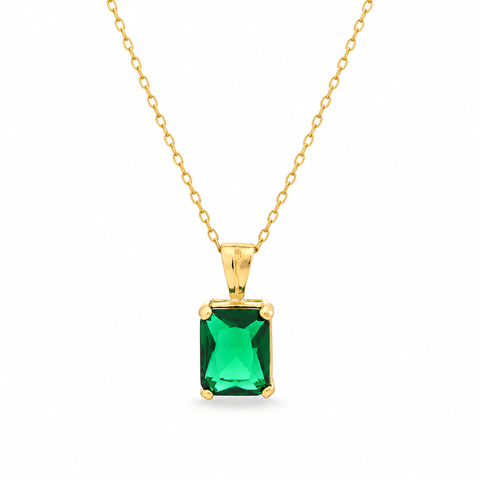 14K Gold Plated Rectangle Emerald Necklace - 12-24 in M.0187