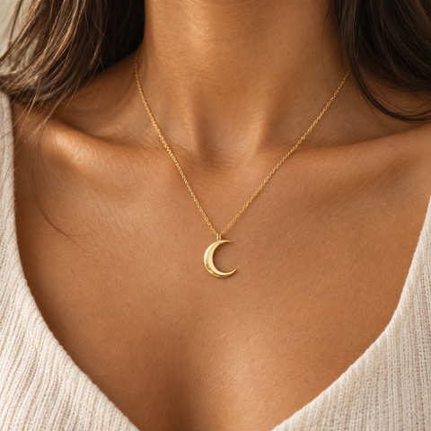 14K Gold Plated Moon Necklace - 12-24 in M.0191