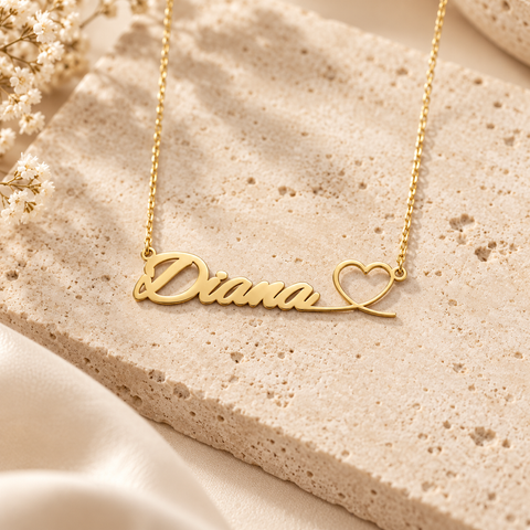 14K Gold Plated Heart Name Necklace - 12-24 in M.0201
