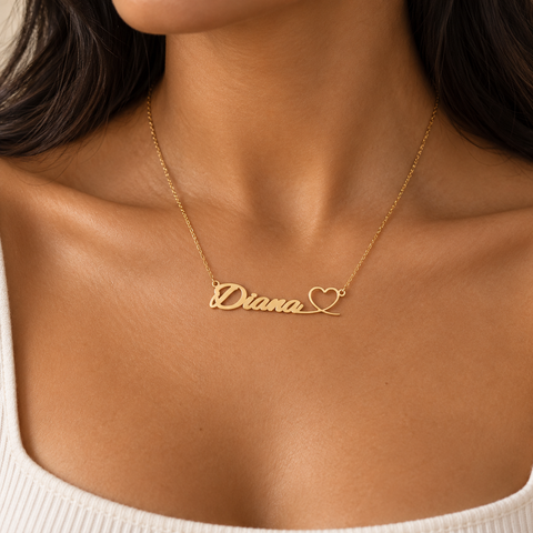 14K Gold Plated Heart Name Necklace - 12-24 in M.0201