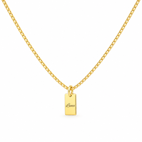 14K Gold Plated Mini Rectangle Name Necklace - 12-24 in M.0221