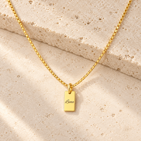 14K Gold Plated Mini Rectangle Name Necklace - 12-24 in M.0221