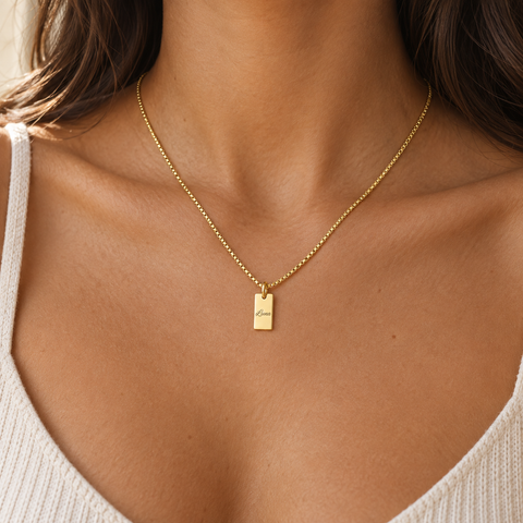 14K Gold Plated Mini Rectangle Name Necklace - 12-24 in M.0221