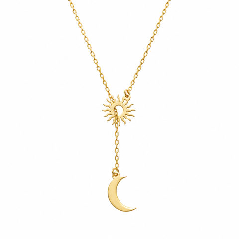 14K Gold Plated Sun and Moon Necklace - 12-24 in M.0226