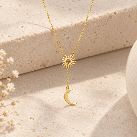 14K Gold Plated Sun and Moon Necklace - 12-24 in M.0226