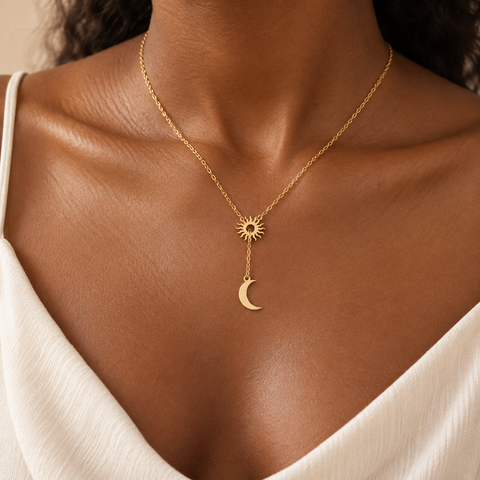 14K Gold Plated Sun and Moon Necklace - 12-24 in M.0226