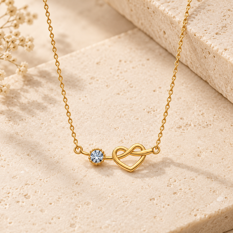 14K Gold Plated Birthstone Heart Necklace - 12-24 in M.0228