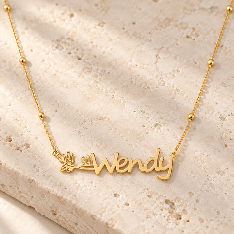 14K Gold Plated Flower Name Horizontal Necklace - 12-24 in M.0238