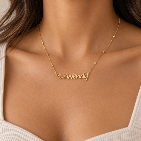 14K Gold Plated Flower Name Horizontal Necklace - 12-24 in M.0238