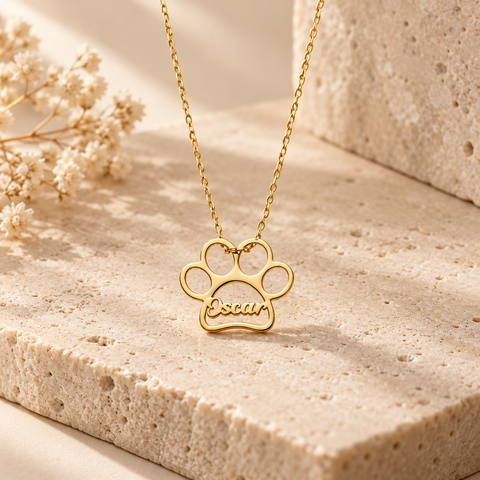 14K Gold Plated Named Paw Necklace - 12-24 in M.0237