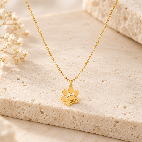 14K Gold Plated Paw Name Necklace - 12-24 in M.0271