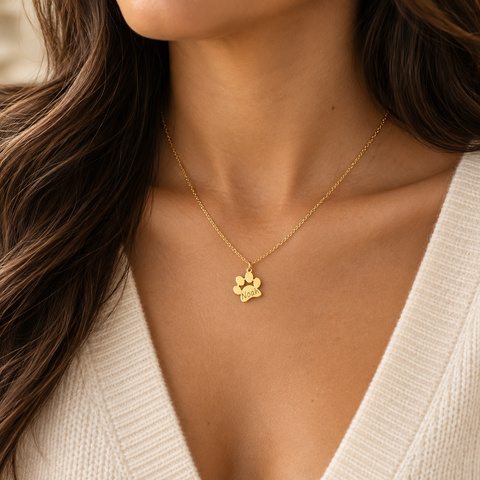 14K Gold Plated Paw Name Necklace - 12-24 in M.0271